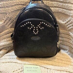 Ed Hardy Black Mini Backpack - Embossed Skulls & Rhinestone Heart - NWT